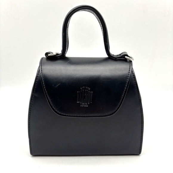 Vintage 90s Koltov Black Genuine Leather Hard Shell Mini Satchel Clutch 6.5x5.5" - Picture 1 of 15